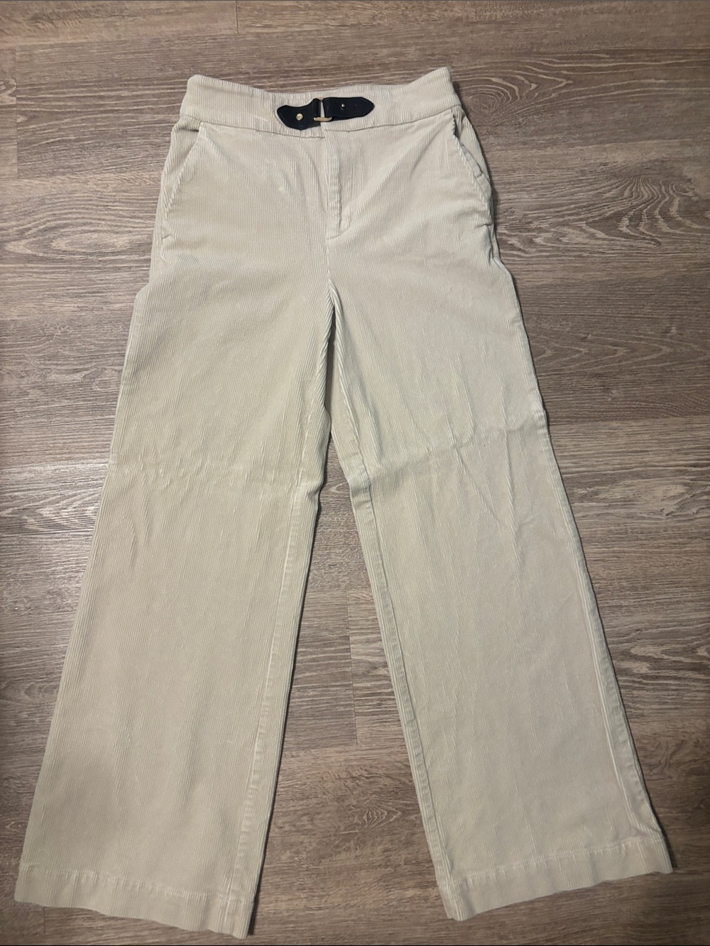 LOFT Cream Wide-Leg Pants with Belt Detail